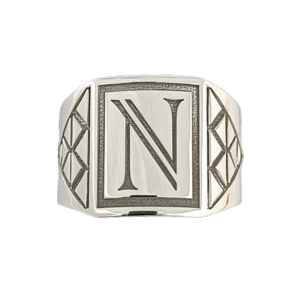 Anillo Con Iniciales Para Hombre De Plata - Imagen 4