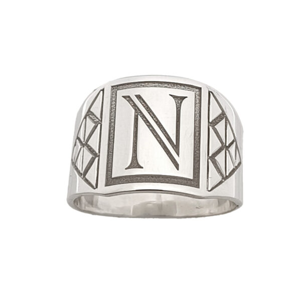 Anillo Con Iniciales Para Hombre De Plata - Imagen 10