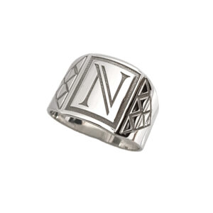 Anillo Con Iniciales Para Hombre De Plata