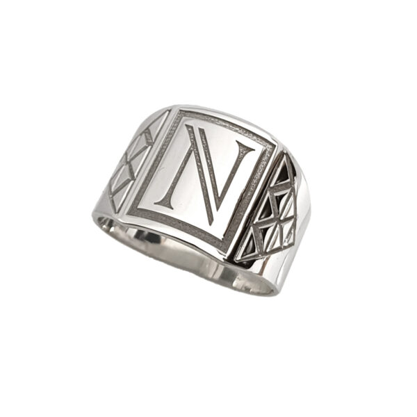 Anillo Con Iniciales Para Hombre De Plata