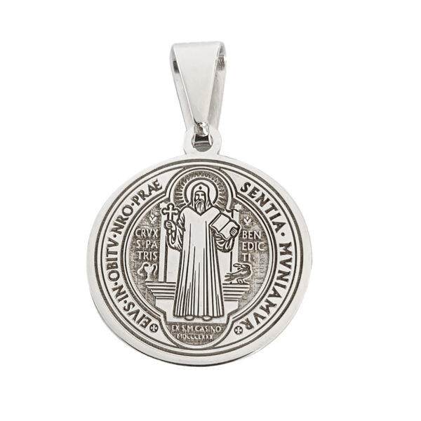 Medalla San Benito Plata Con Cadena - Imagen 6